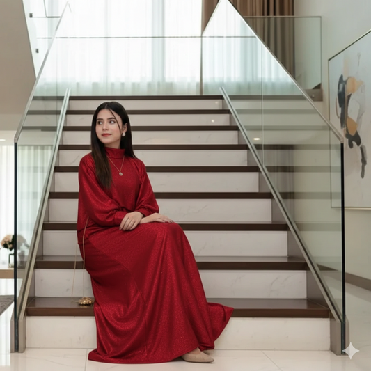 Red Glitter 'Moonlight Shimmer' cape and maxi two-piece set