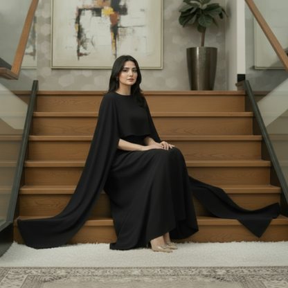 Black Chiffon Cape Flora Maxi with Trouser