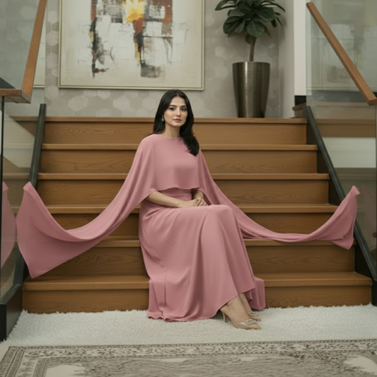 Pink Chiffon Cape Flora Maxi with Trouser