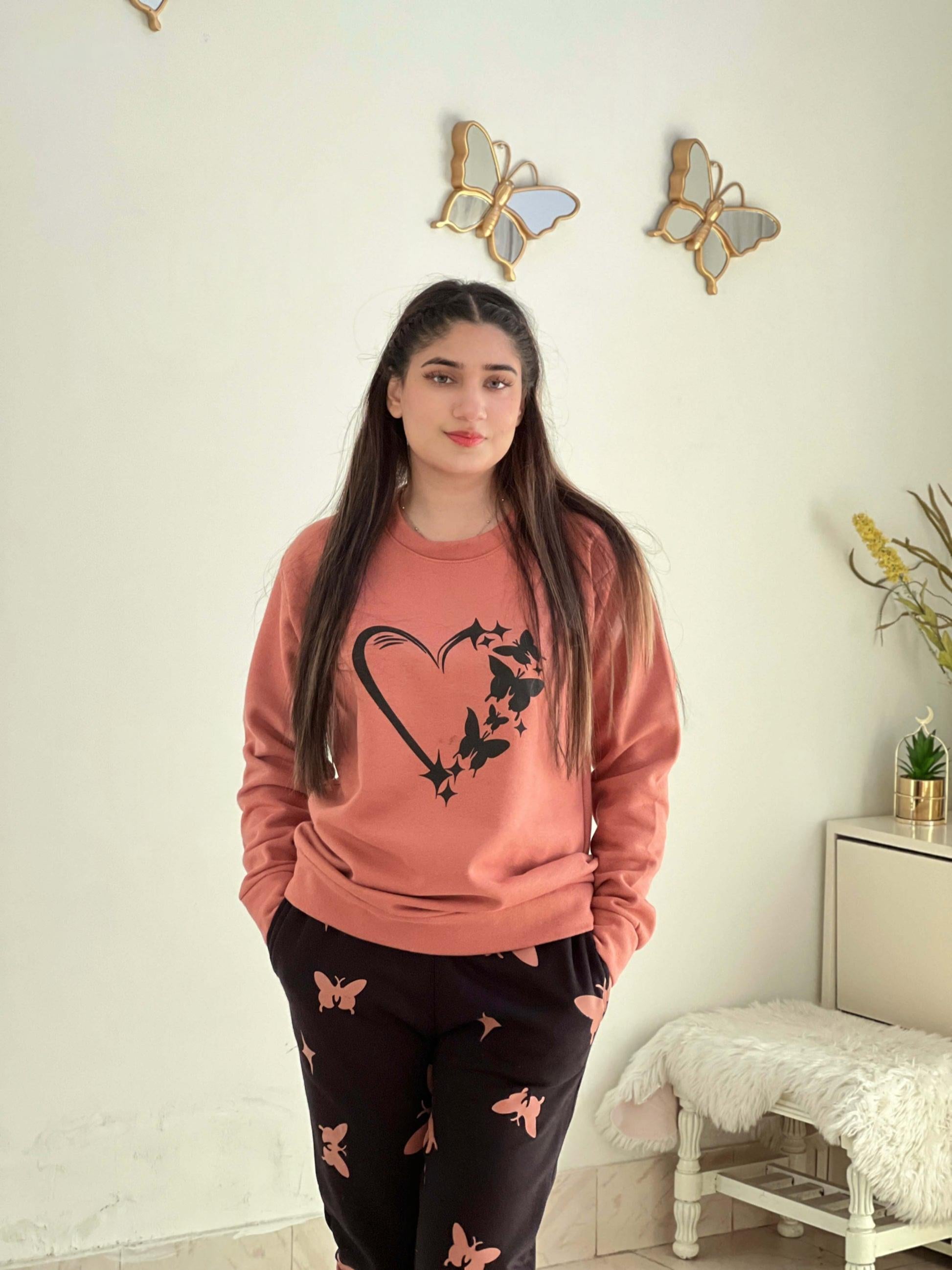 Winter Heart and Butterfly Printed Night Suit